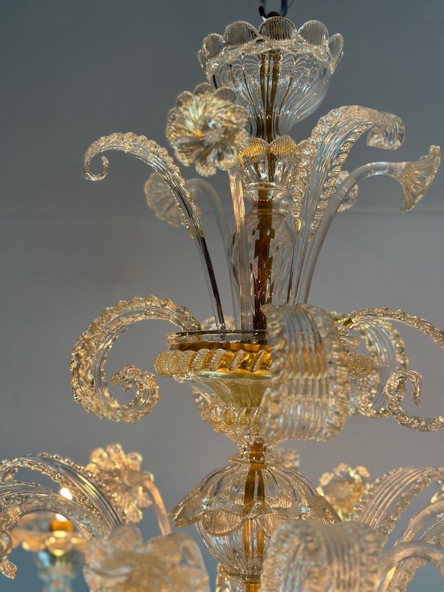 Venetian Chandelier In Golden Murano Glass, 10 Arms Of Light Circa 1930 For Sale 1