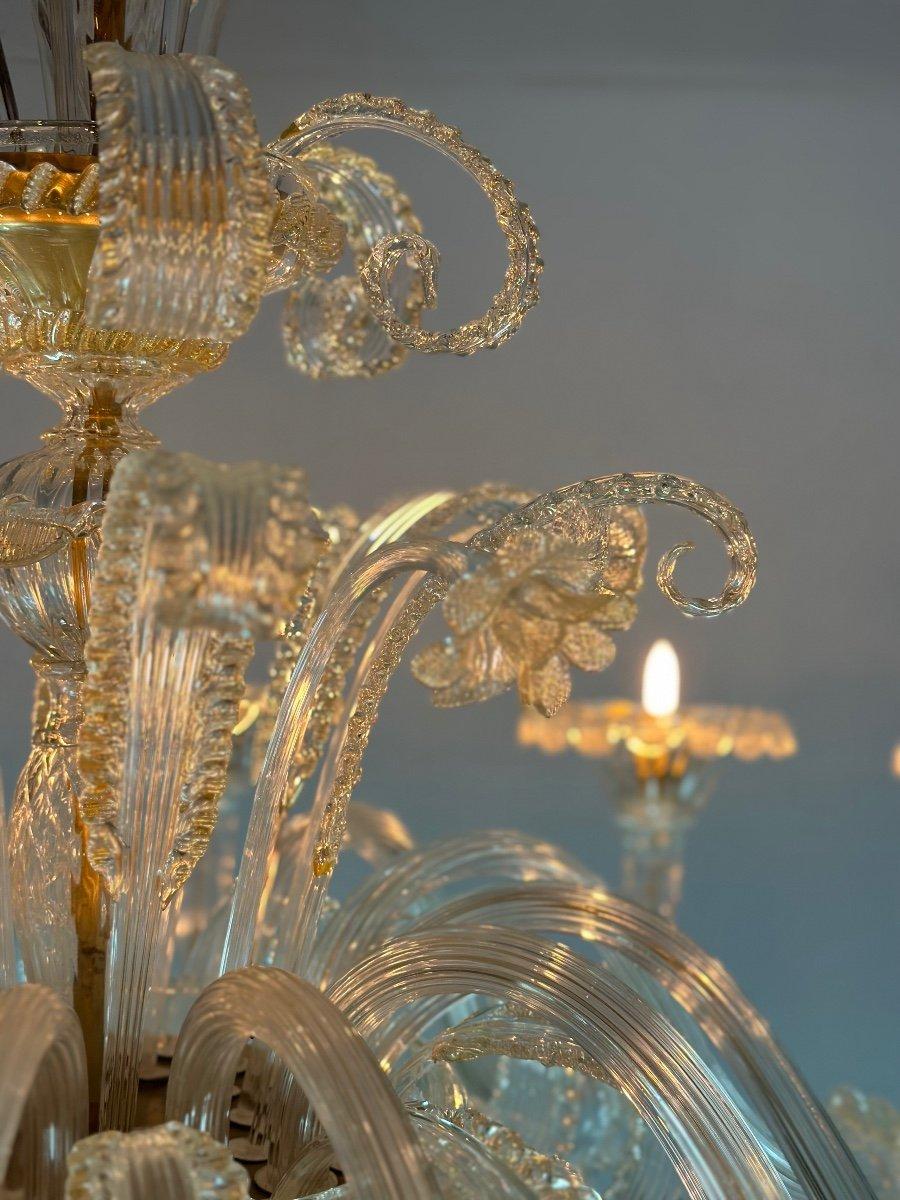 Venetian Chandelier In Golden Murano Glass, 10 Arms Of Light Circa 1930 For Sale 2