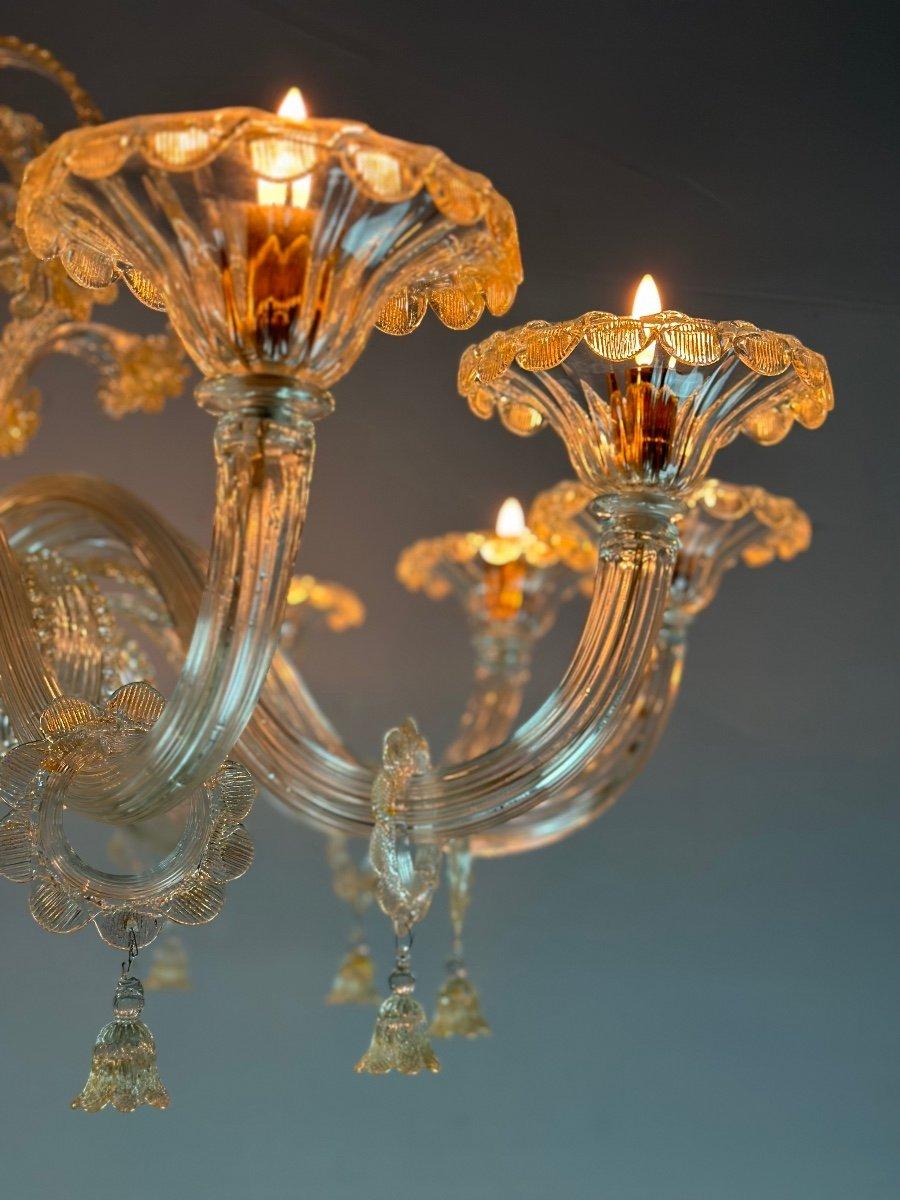 Venetian Chandelier In Golden Murano Glass, 10 Arms Of Light Circa 1930 For Sale 3