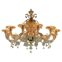 Venezianischer Kronleuchter aus goldenem Muranoglas, 10 Lichterarme CIRCA 1930