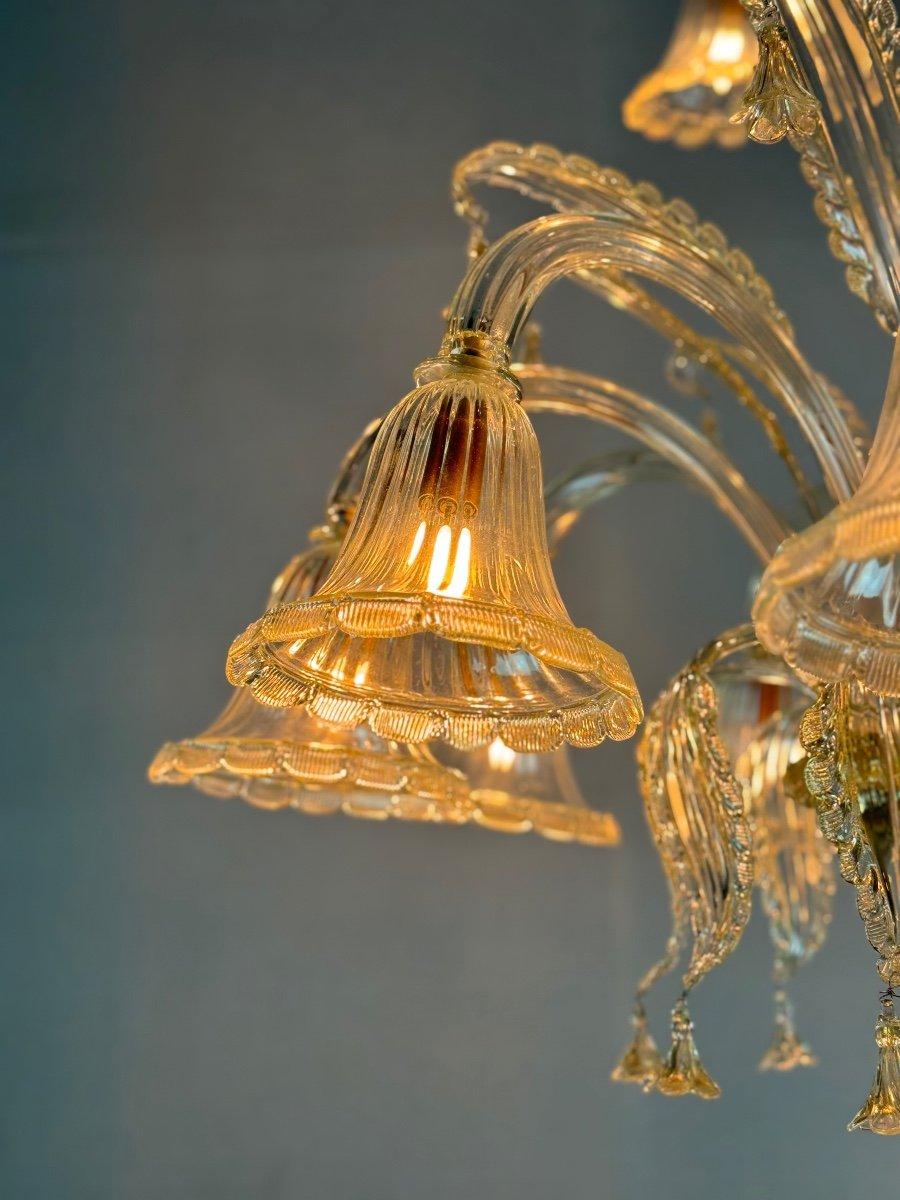 Venetian Chandelier In Golden Murano Glass 15 Lights On Two Levels, Circa 1940 In Excellent Condition For Sale In Honnelles, WHT