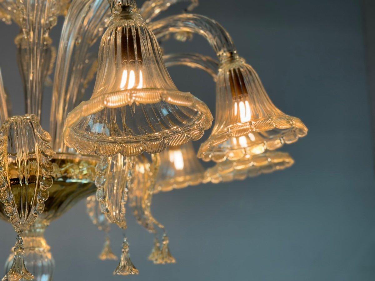 20th Century Venetian Chandelier In Golden Murano Glass 15 Lights On Two Levels, Circa 1940 For Sale
