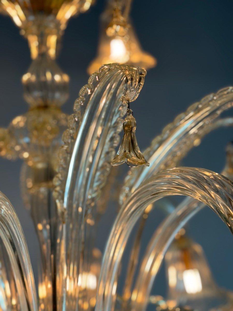 Venetian Chandelier In Golden Murano Glass 15 Lights On Two Levels, Circa 1940 For Sale 1