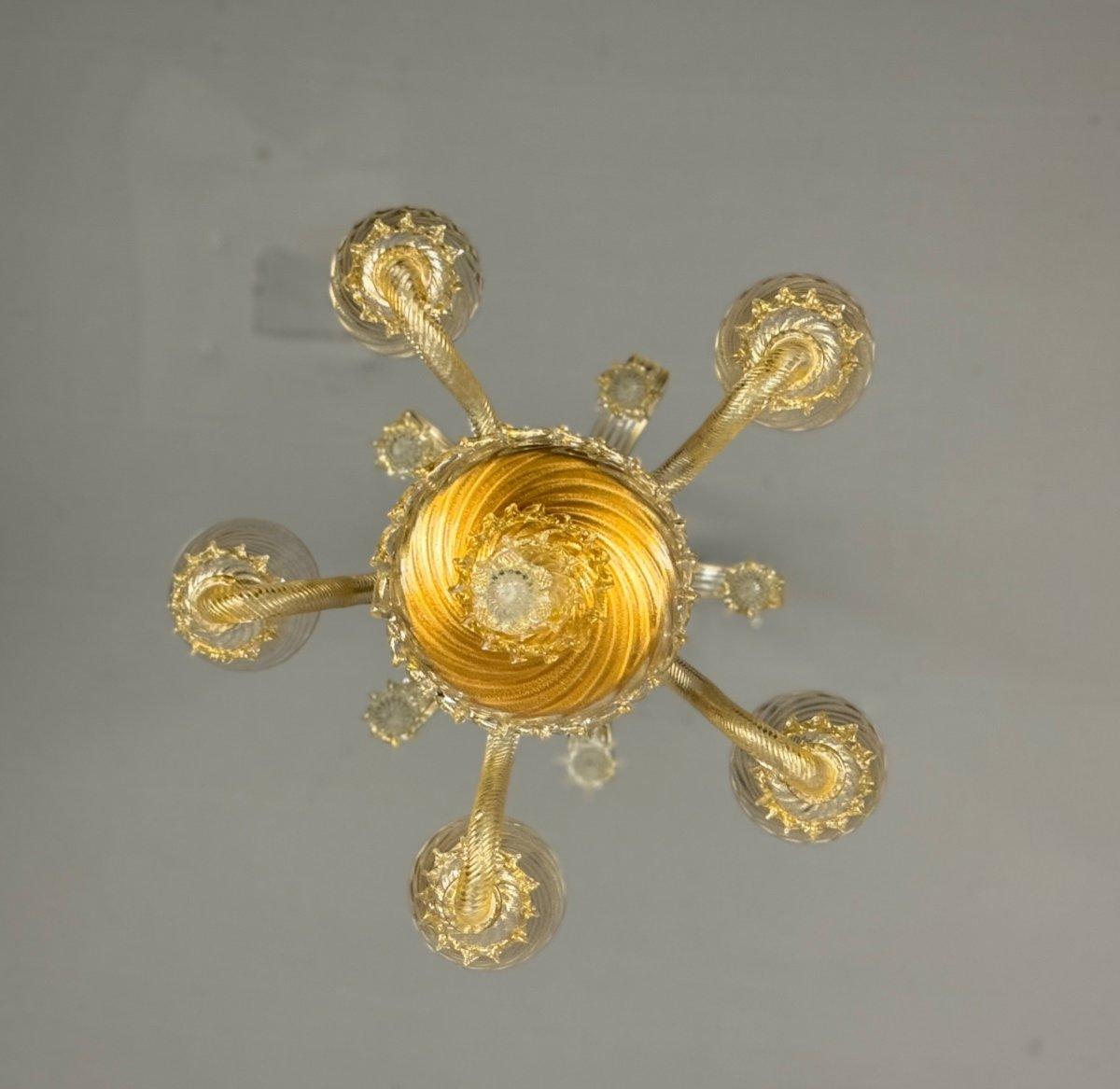 Lustre vénitien en verre doré de Murano à 5 bras de lumière Circa 1930 en vente 3