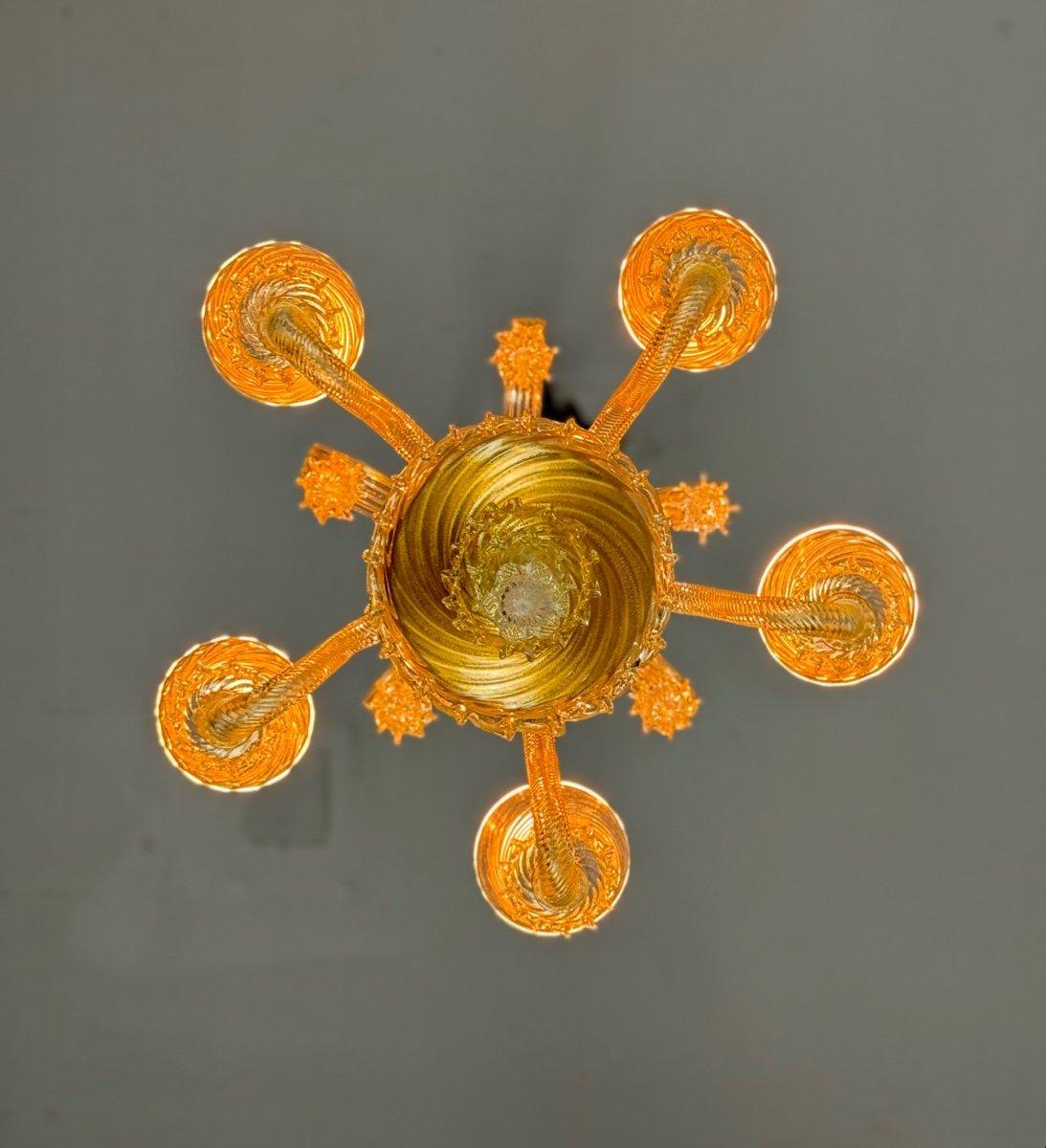 Lustre vénitien en verre doré de Murano à 5 bras de lumière Circa 1930 en vente 4