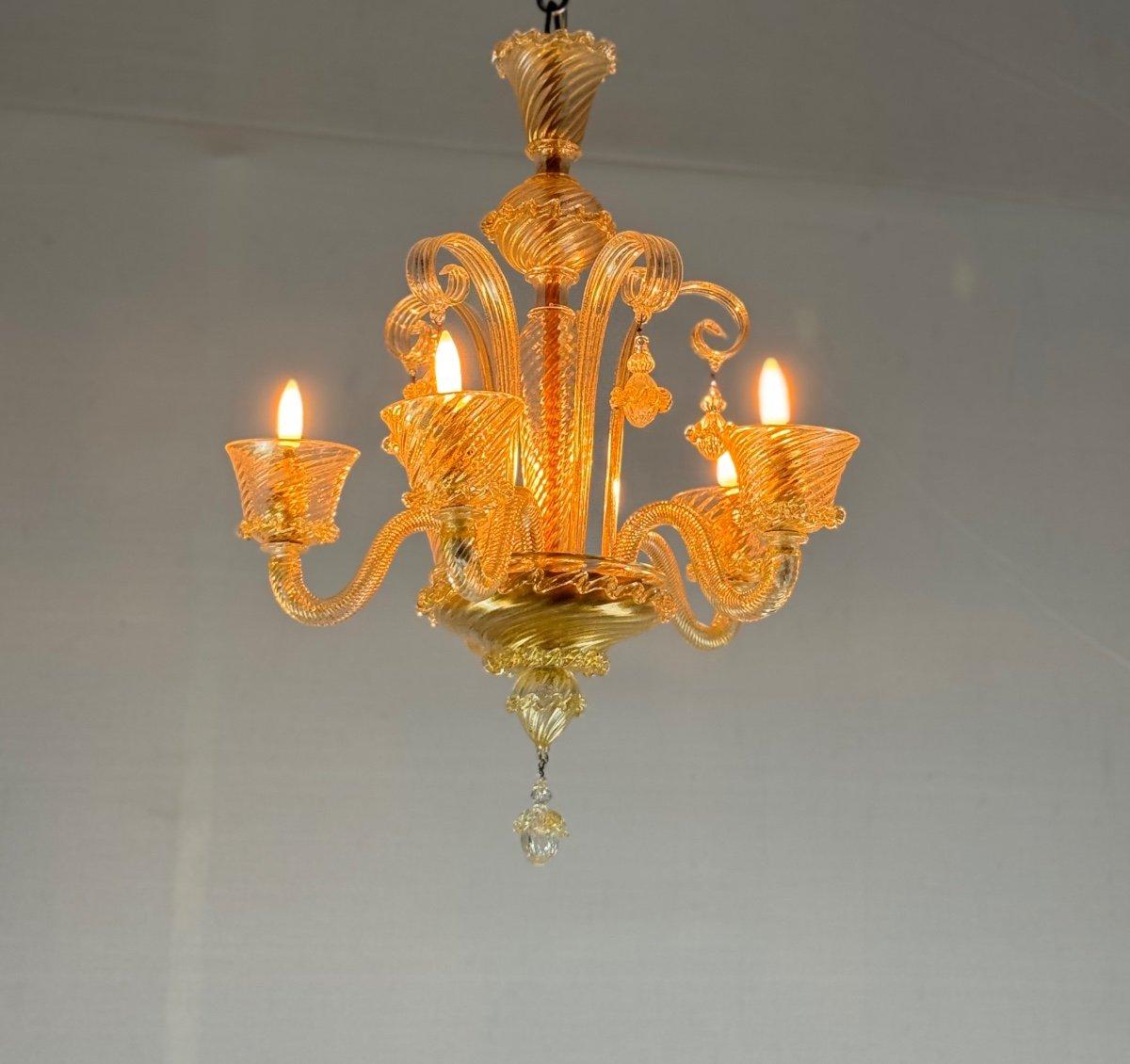 Venetian Chandelier In Golden Murano Glass 5 Arms Of Light Circa 1930 For Sale 5