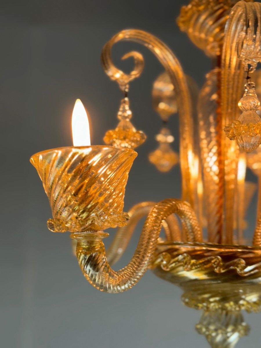 Venetian Chandelier In Golden Murano Glass 5 Arms Of Light Circa 1930 

New electrification