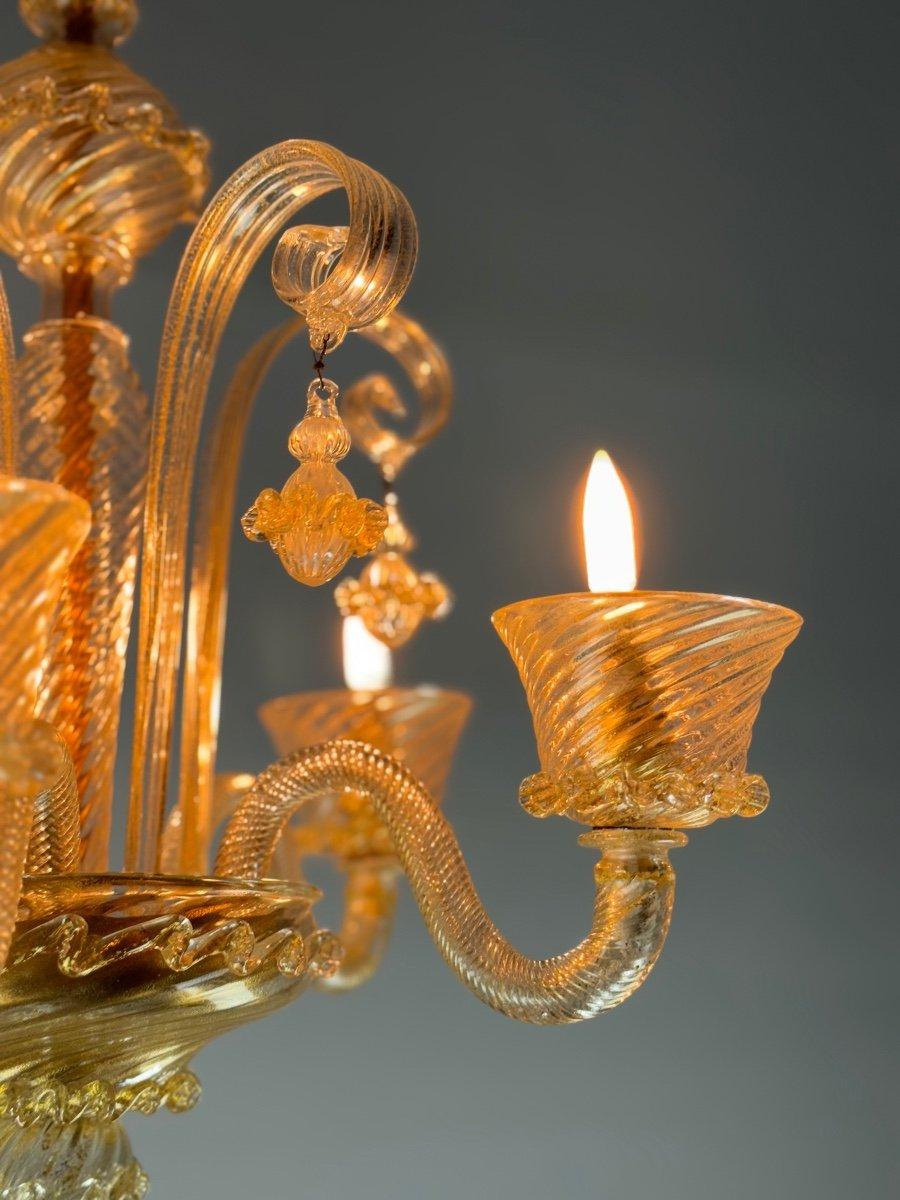 Art déco Lustre vénitien en verre doré de Murano à 5 bras de lumière Circa 1930 en vente