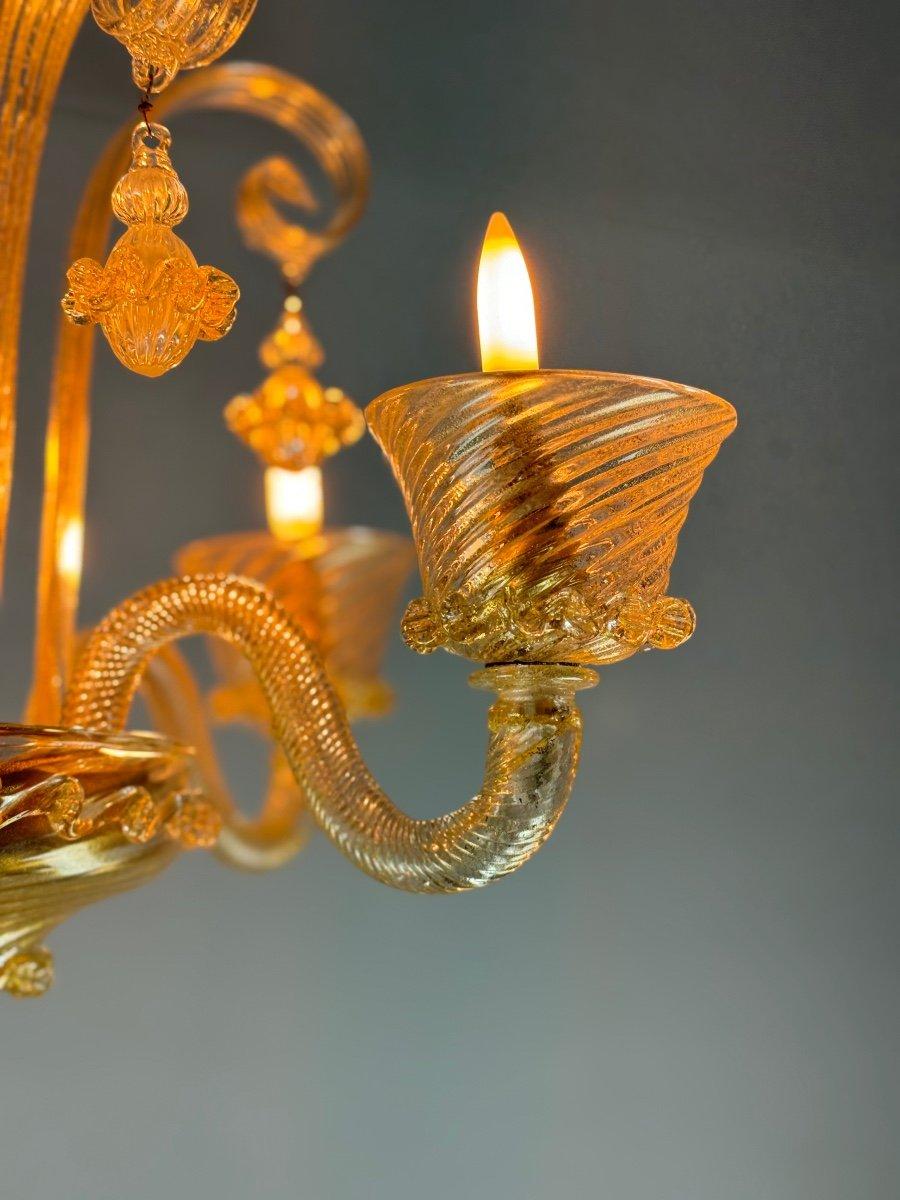 Venetian Chandelier In Golden Murano Glass 5 Arms Of Light Circa 1930 In Excellent Condition For Sale In Honnelles, WHT