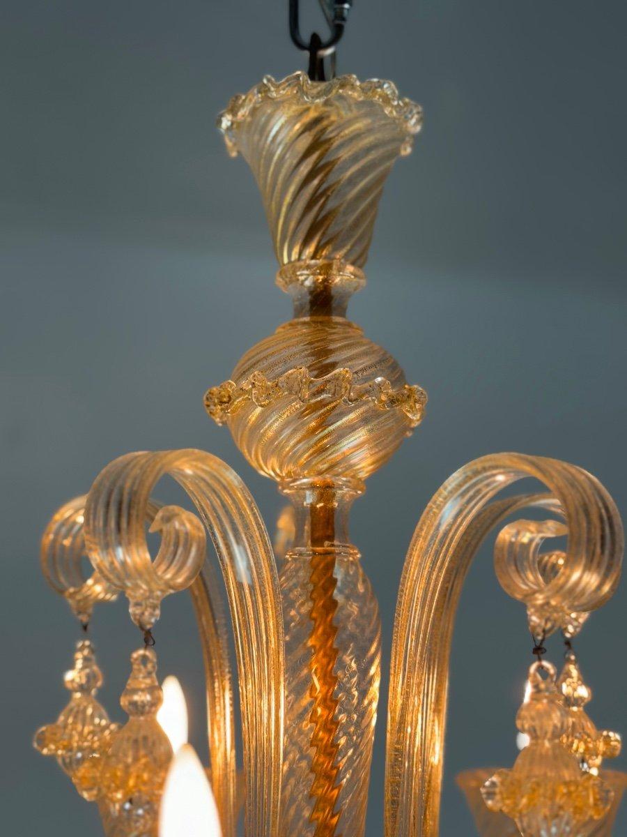 20ième siècle Lustre vénitien en verre doré de Murano à 5 bras de lumière Circa 1930 en vente