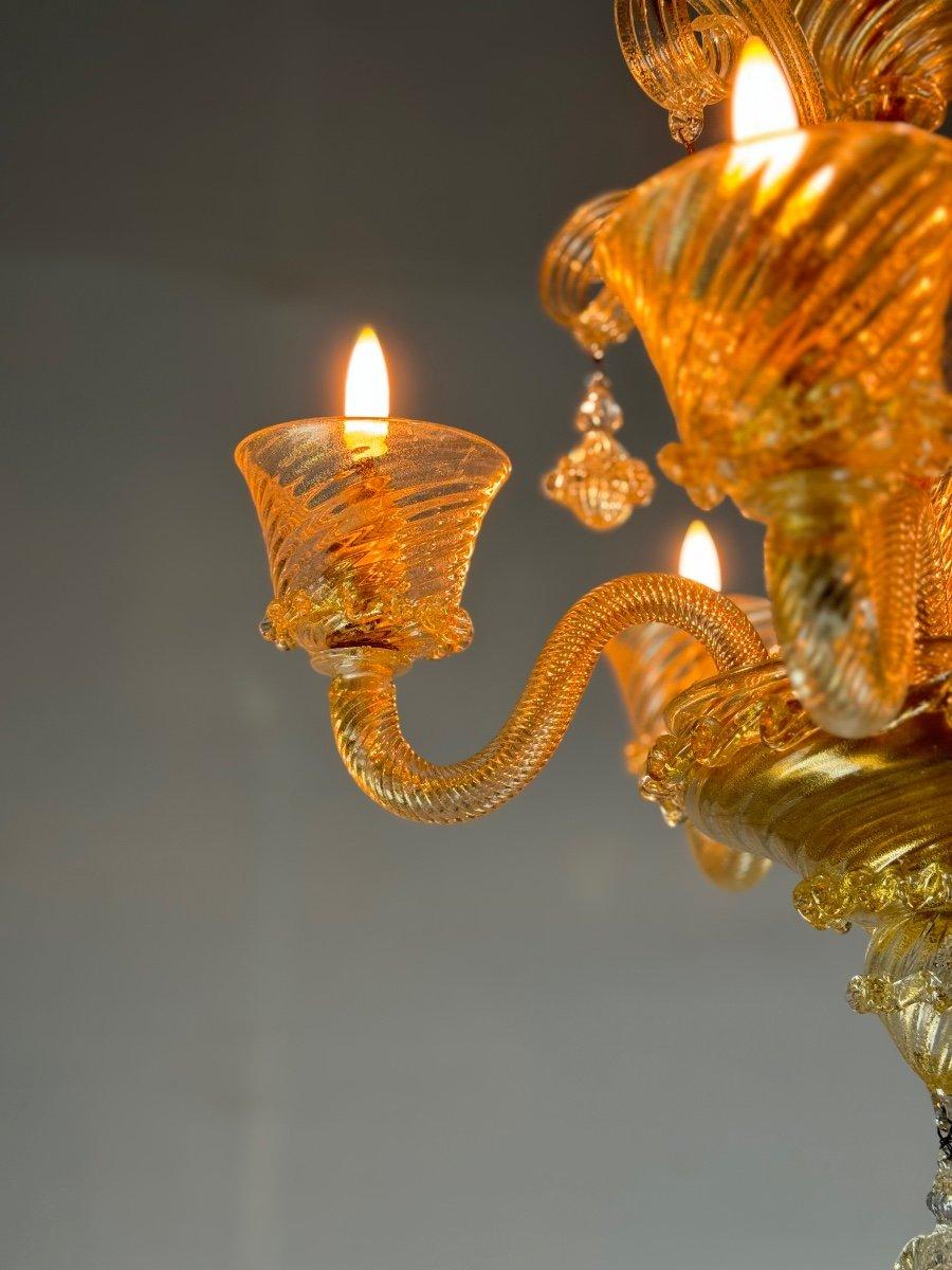 Metal Venetian Chandelier In Golden Murano Glass 5 Arms Of Light Circa 1930 For Sale