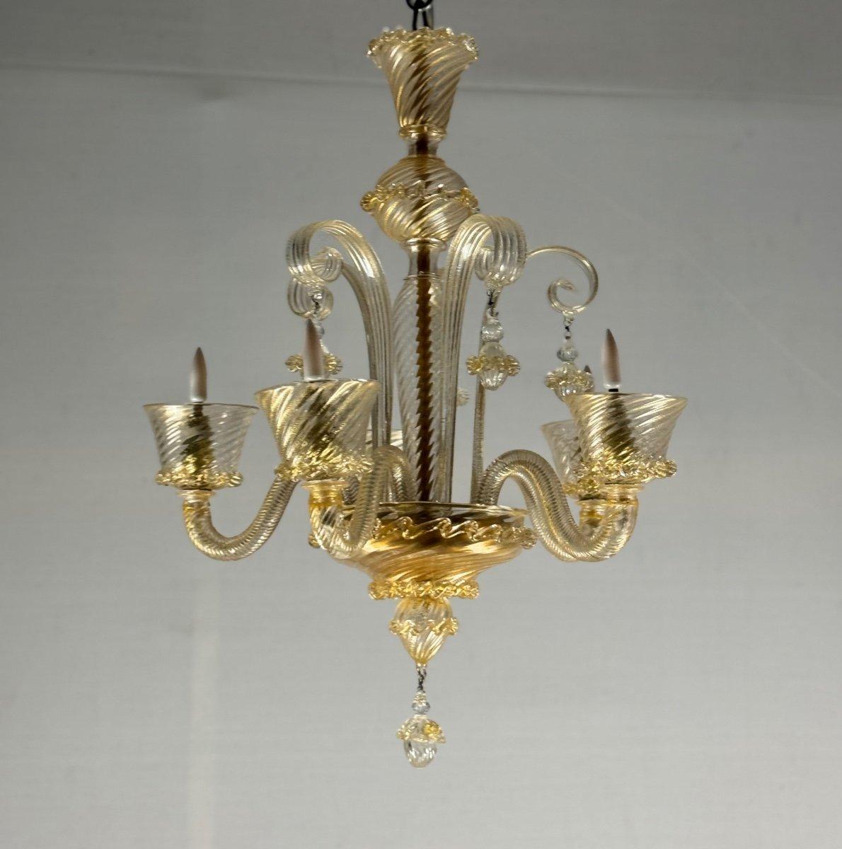 Lustre vénitien en verre doré de Murano à 5 bras de lumière Circa 1930 en vente 2