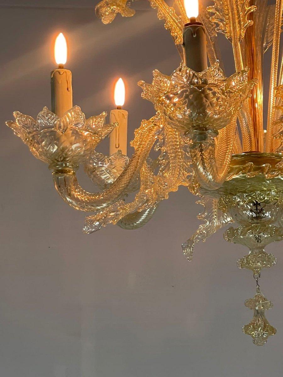 Louis XV Lustre vénitien en verre doré de Murano, 6 Lights Circa 1940 en vente