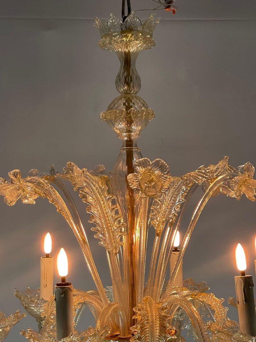 Venetian Chandelier In Golden Murano Glass, 6 Arms Of Light Circa 1940 In Excellent Condition For Sale In Honnelles, WHT