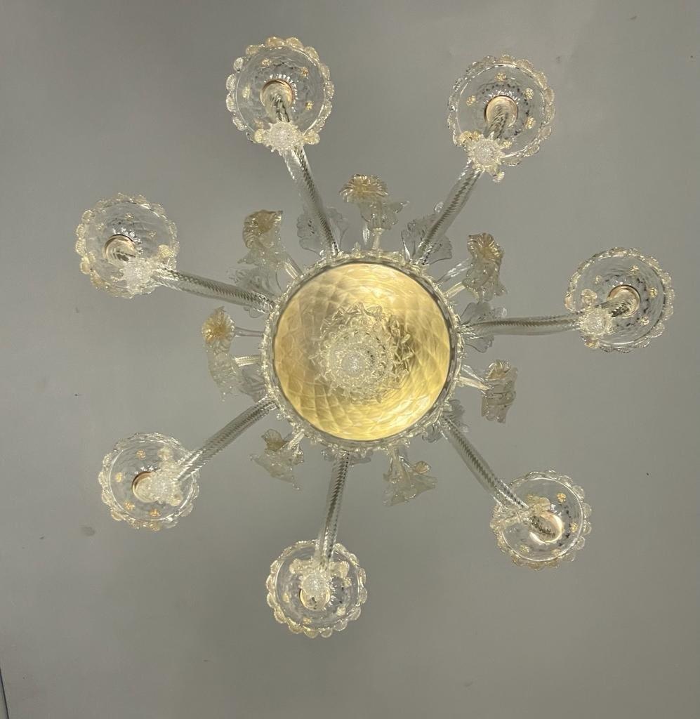 Metal Venetian Chandelier In Golden Murano Glass, 6 Arms Of Light Circa 1940 For Sale