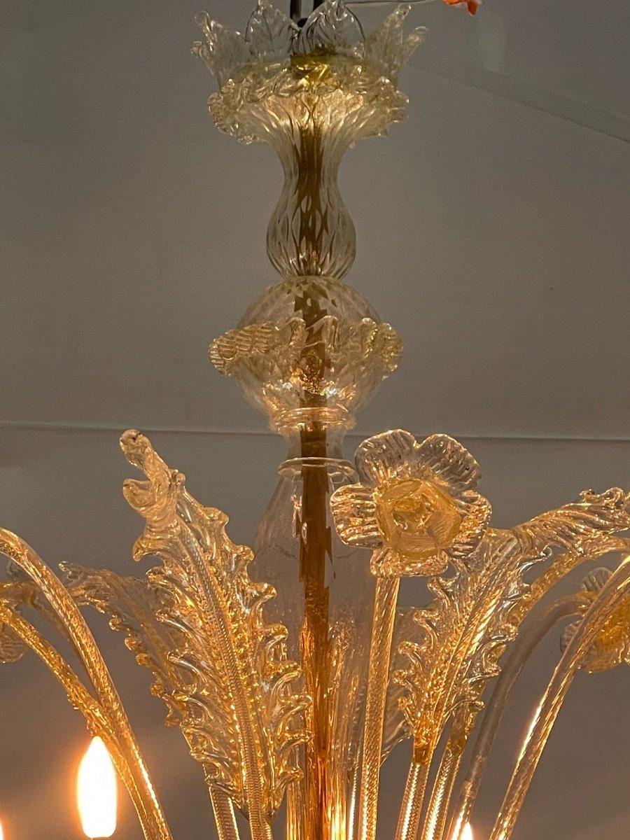 Venetian Chandelier In Golden Murano Glass, 6 Arms Of Light Circa 1940 For Sale 2
