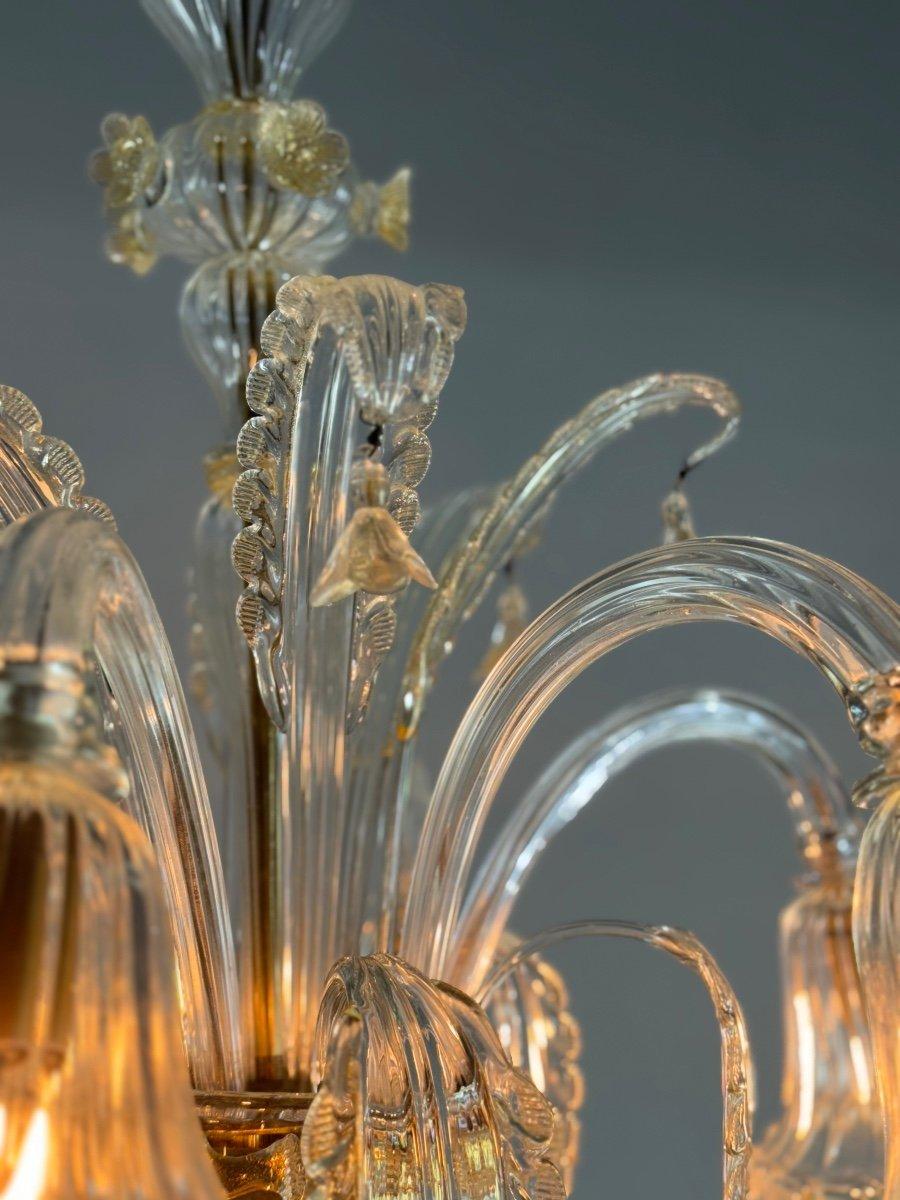 Art Deco Venetian Chandelier In Golden Murano Glass, 6 Arms Of Light For Sale