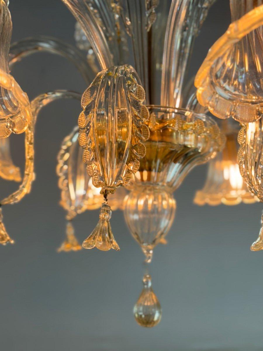 Italian Venetian Chandelier In Golden Murano Glass, 6 Arms Of Light For Sale