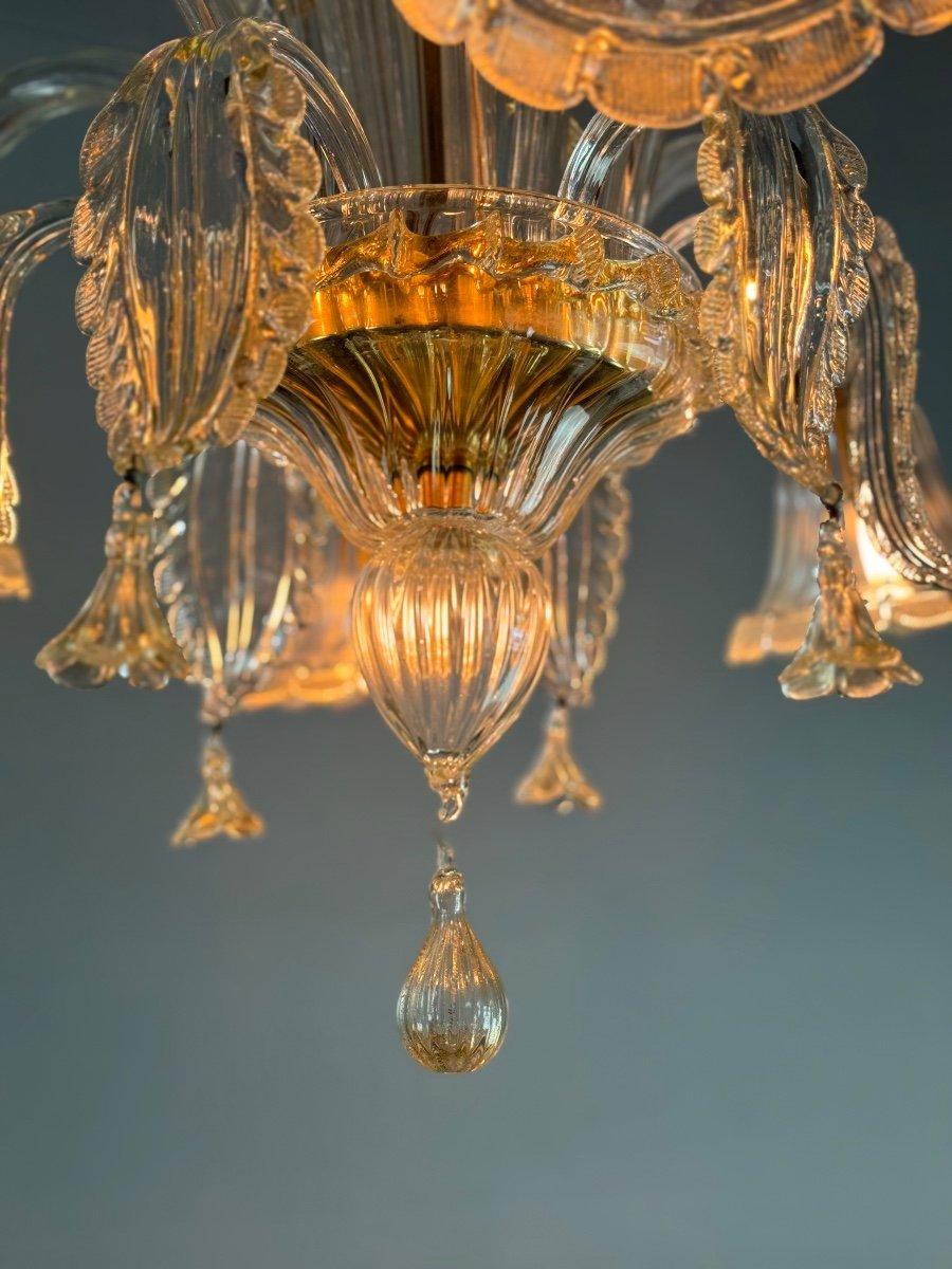 Metal Venetian Chandelier In Golden Murano Glass, 6 Arms Of Light For Sale