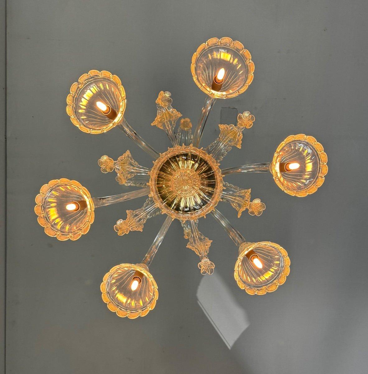 Venetian Chandelier In Golden Murano Glass, 6 Arms Of Light For Sale 2