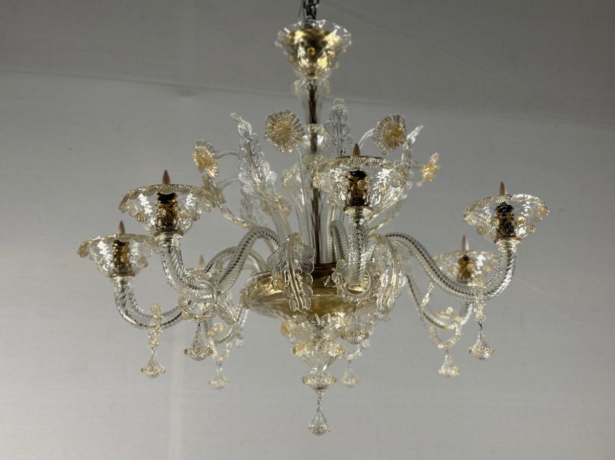 Venetian Chandelier In Golden Murano Glass, 7 Arms Of Light Circa 1930 For Sale 5
