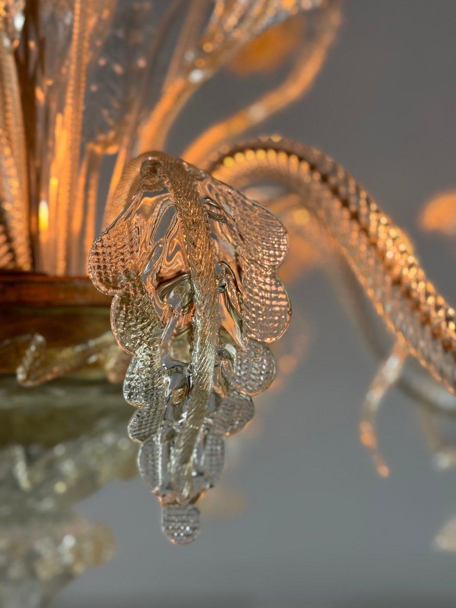 20ième siècle Lustre vénitien en verre doré de Murano, 7 bras de lumière Circa 1930 en vente