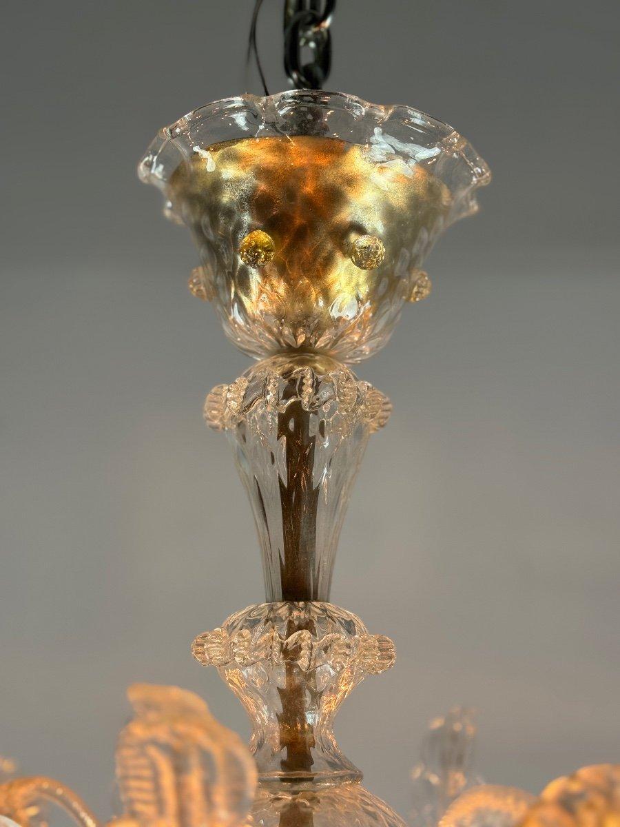 Verre Lustre vénitien en verre doré de Murano, 7 bras de lumière Circa 1930 en vente