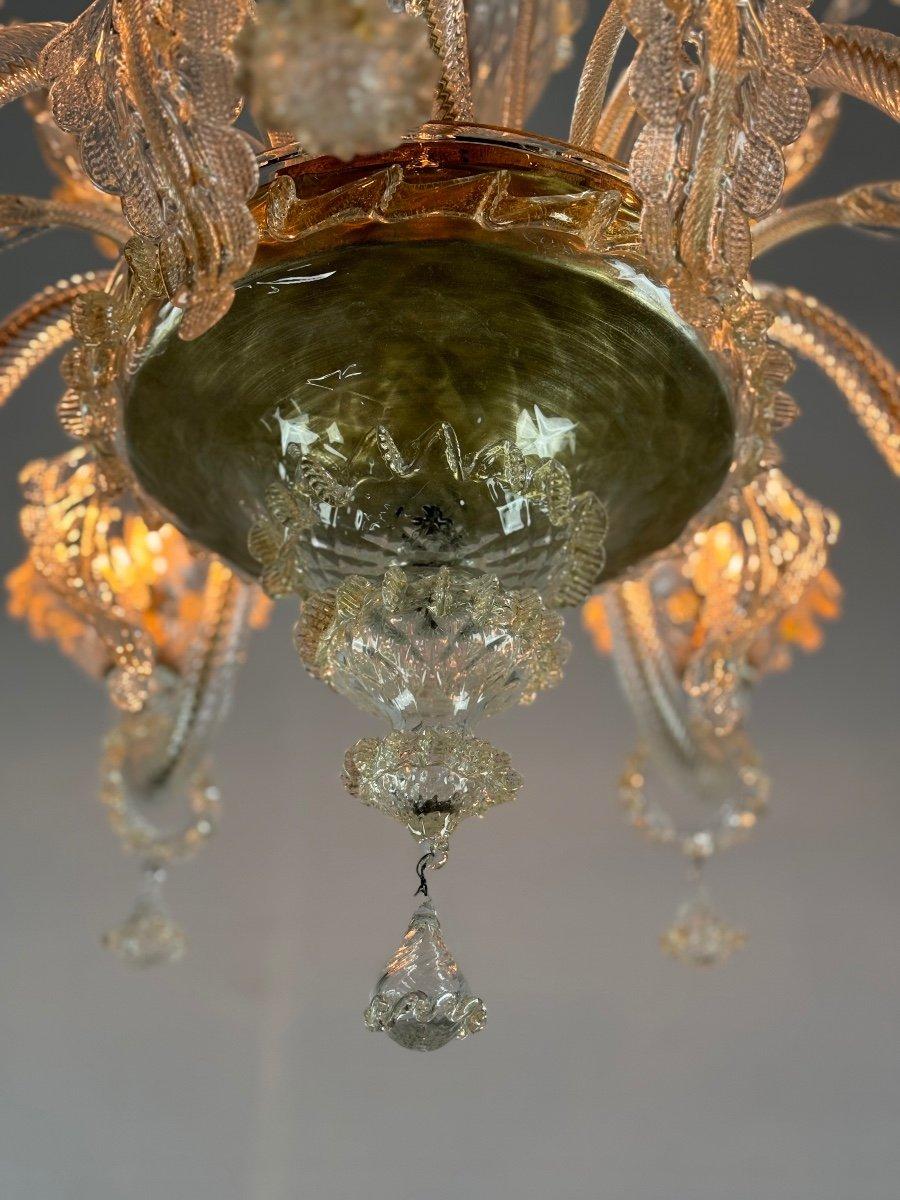 Lustre vénitien en verre doré de Murano, 7 bras de lumière Circa 1930 en vente 2