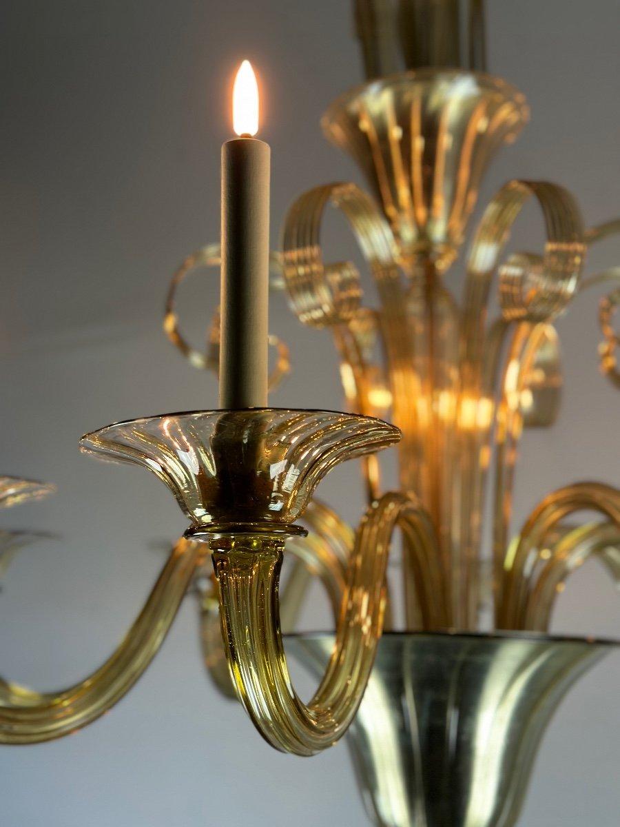 Venezianischer Kronleuchter aus goldenem Muranoglas, 8 Lichterarme CIRCA 1940 im Angebot 1