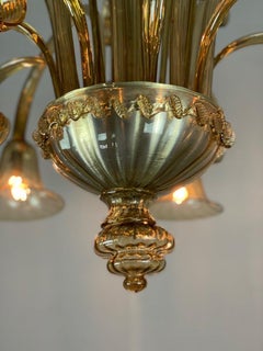 Venetian Chandelier In Golden Murano Glass, 8 Arms Of Light