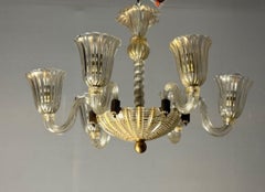 Venetian Chandelier In Golden Murano Glass And Reticello