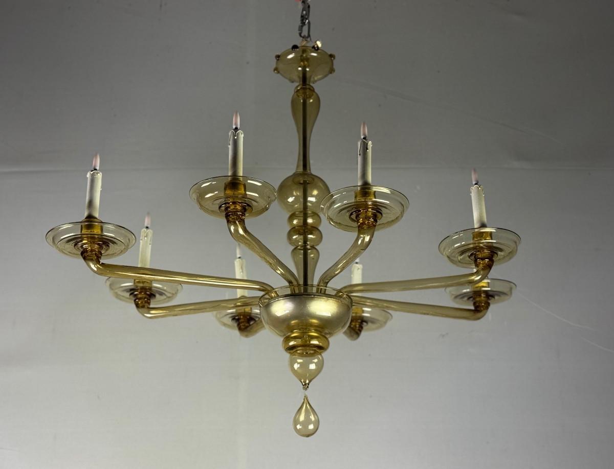 Lustre vénitien en verre doré de Murano, Venini, vers 1920 en vente 5