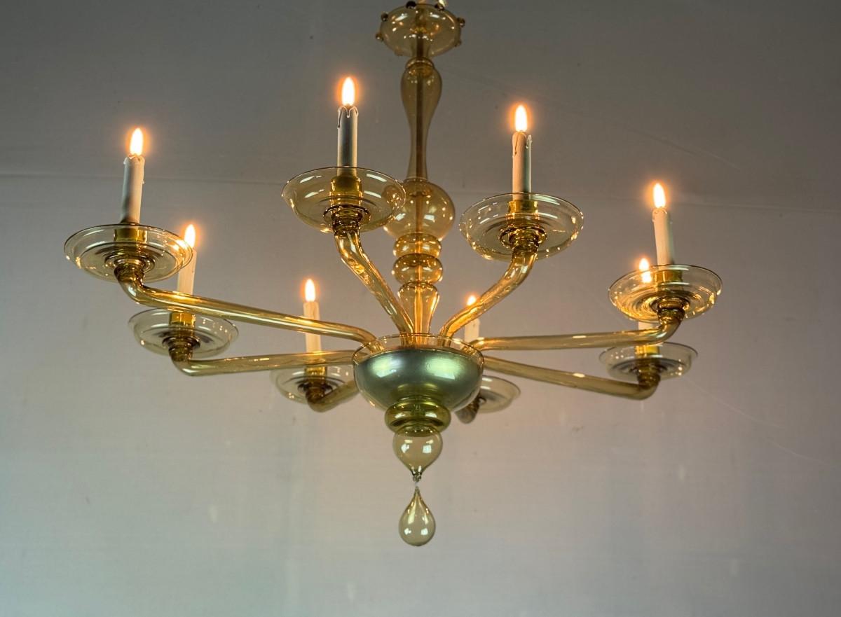 Lustre vénitien en verre doré de Murano, Venini, vers 1920 en vente 6