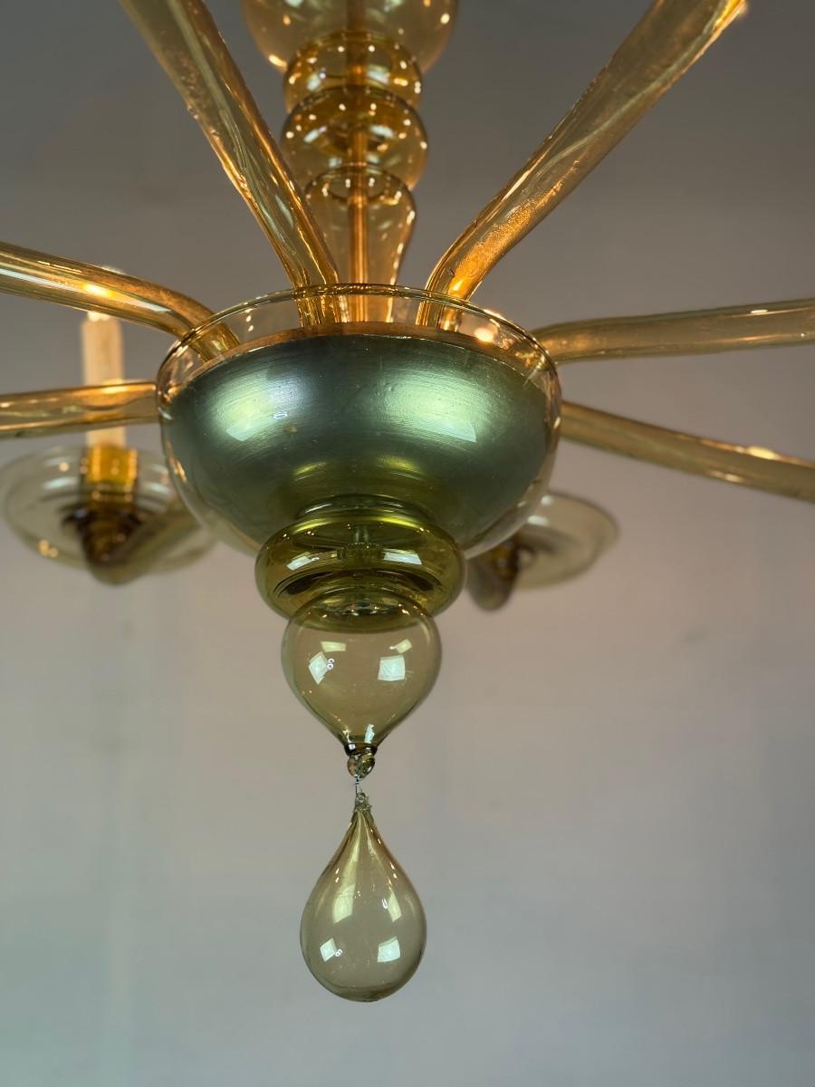 Art déco Lustre vénitien en verre doré de Murano, Venini, vers 1920 en vente