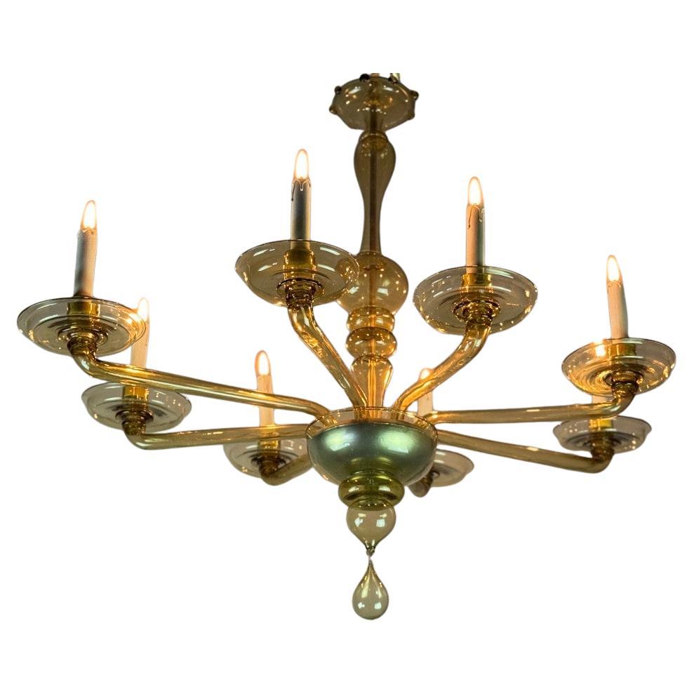 Venetian chandelier in golden Murano glass, Venini, circa 1920