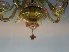Lustre vénitien en verre de Murano vert et rouge, vers 1940