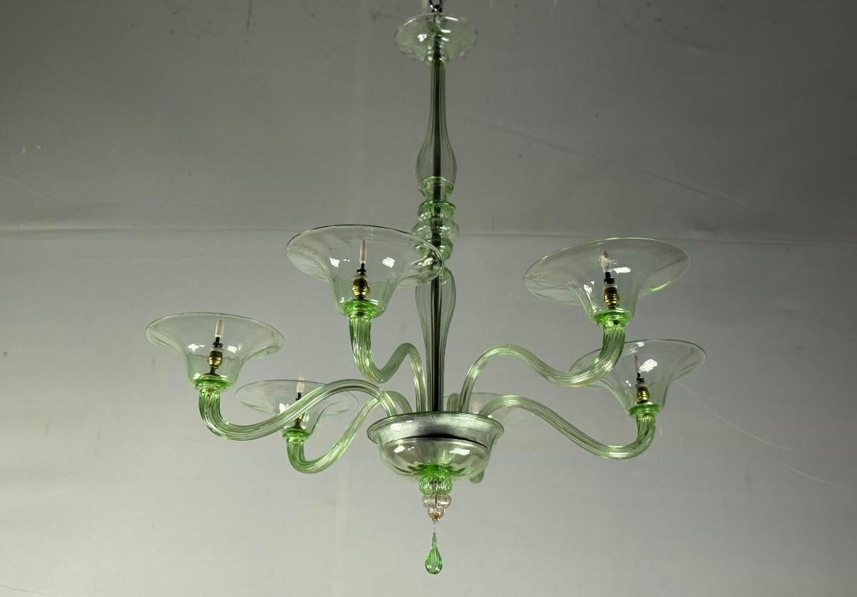 Lampadario veneziano in vetro verde di Murano, circa 1940 in vendita 4
