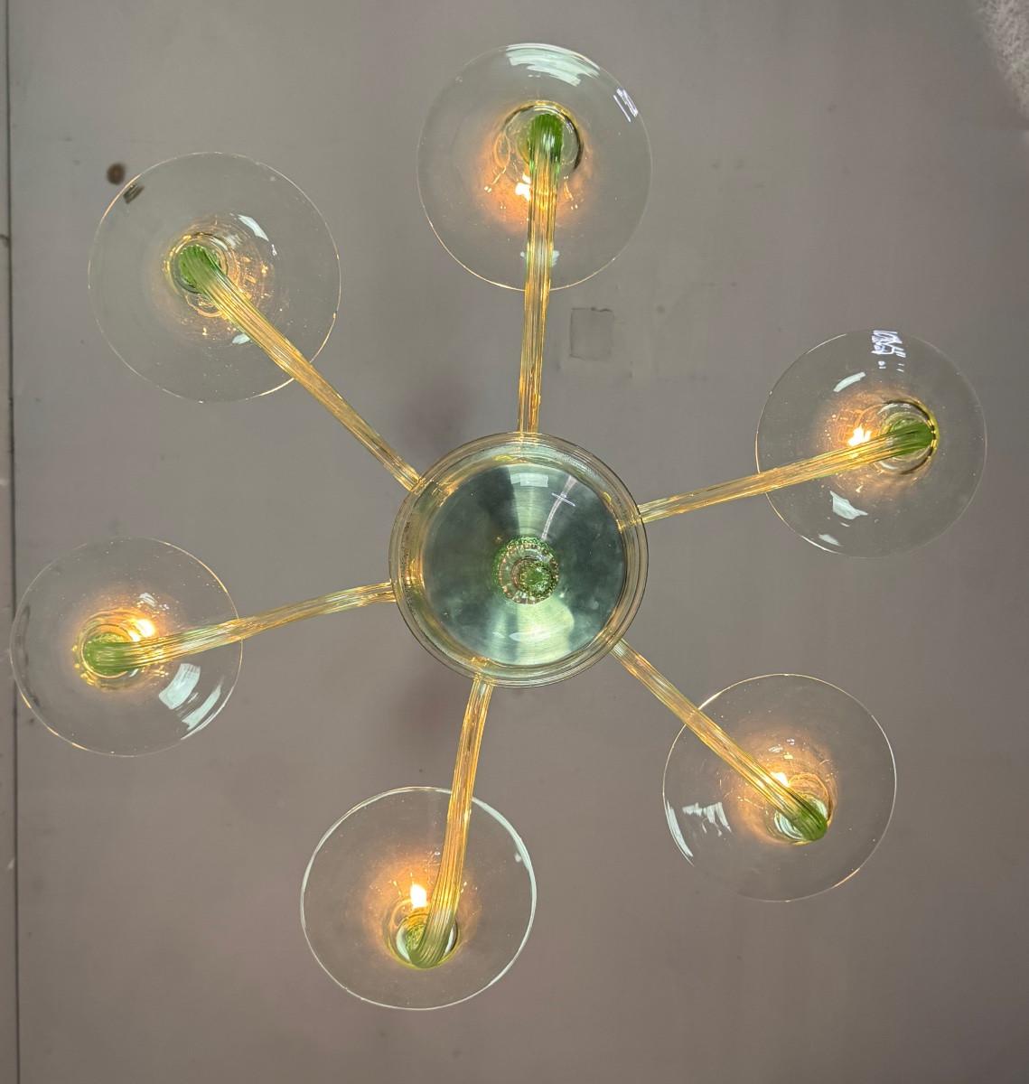 Lampadario veneziano in vetro verde di Murano, circa 1940 in vendita 6