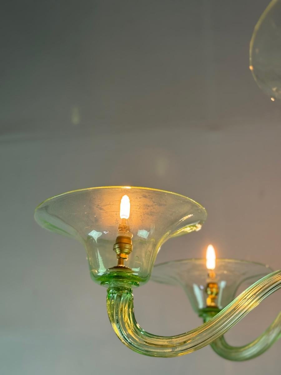Art Déco Lampadario veneziano in vetro verde di Murano, circa 1940 in vendita