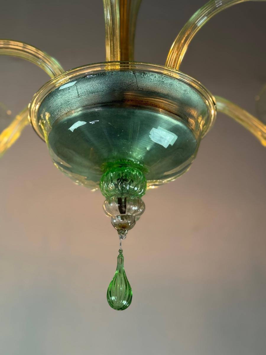 Lampadario veneziano in vetro verde di Murano, circa 1940 In condizioni buone in vendita a Honnelles, WHT