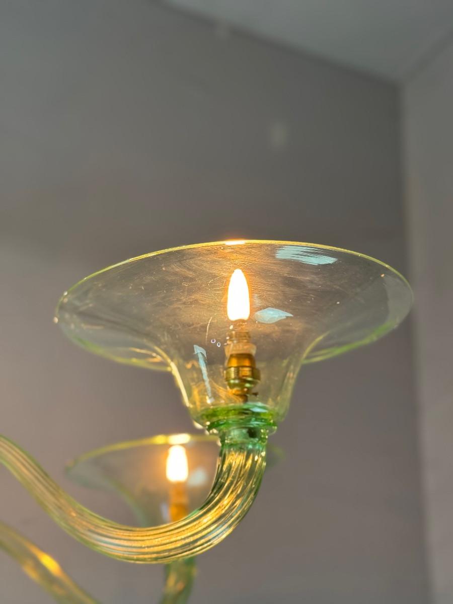XX secolo Lampadario veneziano in vetro verde di Murano, circa 1940 in vendita