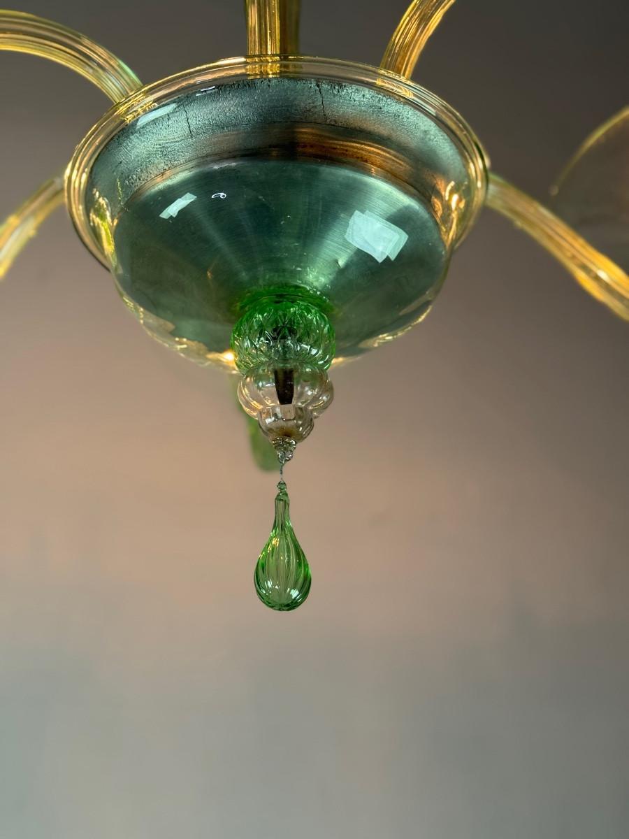 Lampadario veneziano in vetro verde di Murano, circa 1940 in vendita 2