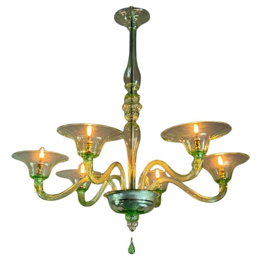 Lampadario veneziano in vetro verde di Murano, circa 1940