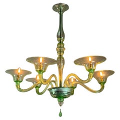 Lampadario veneziano in vetro verde di Murano, circa 1940