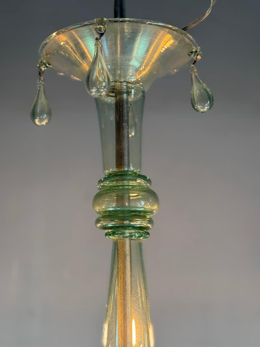 20th Century Venetian chandelier in green Murano glass, Venini, circa 1920 For Sale