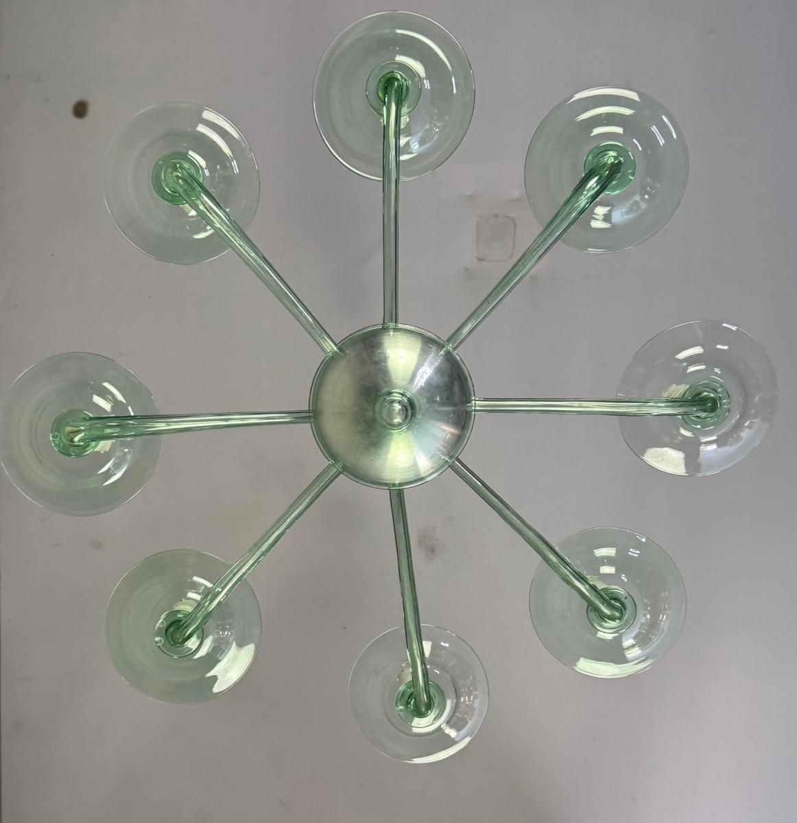 Venetian chandelier in green Murano glass, Venini, circa 1920 For Sale 2