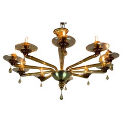Araña Veneciana De Vidrio De Murano Mordore De Venini Circa 1940