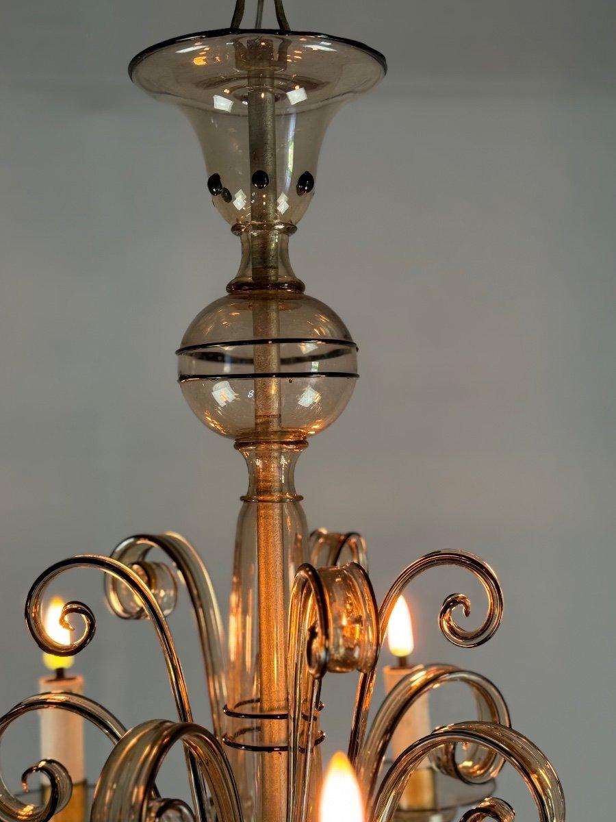 Venetian Chandelier In Mordore Murano Glass Highlighted With Black Lining In Excellent Condition For Sale In Honnelles, WHT
