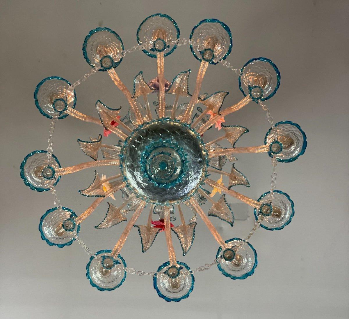 Louis XV Venetian Chandelier in Multicolored Murano Glass, 12 Arms of Light For Sale