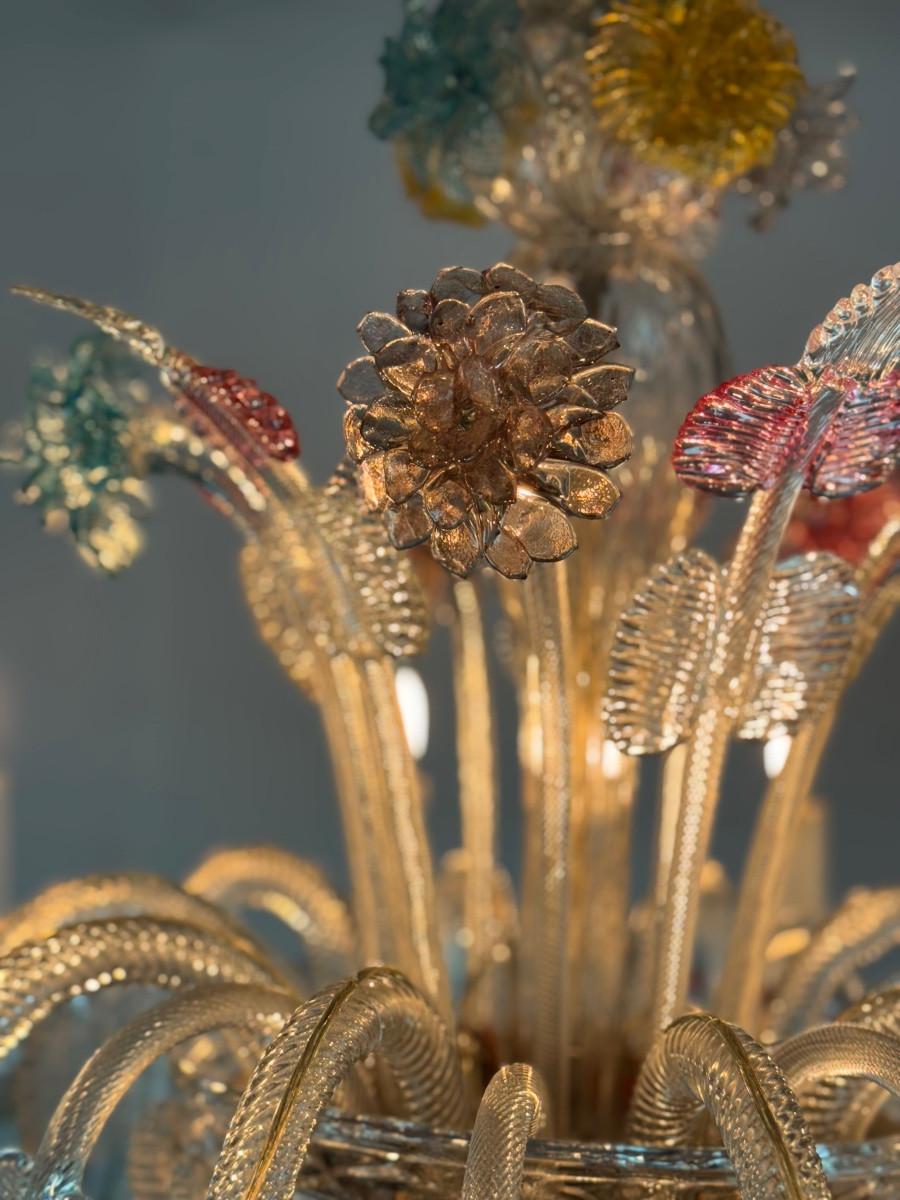 Araña veneciana de cristal de Murano multicolor, 10 brazos de luz, hacia 1880 en venta 1